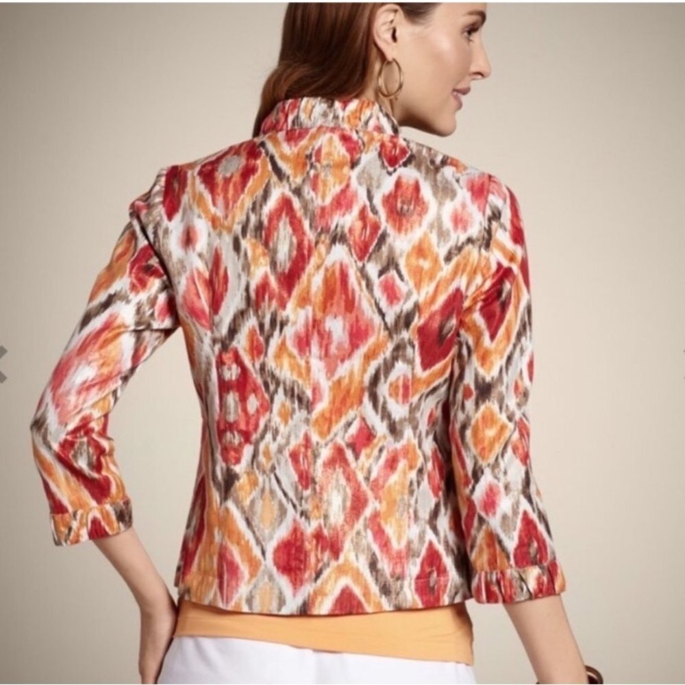 Chico’s Blurred Ikat Alegra Jacket Blazer Women Size 3 (XL) Cropped Linen Blend